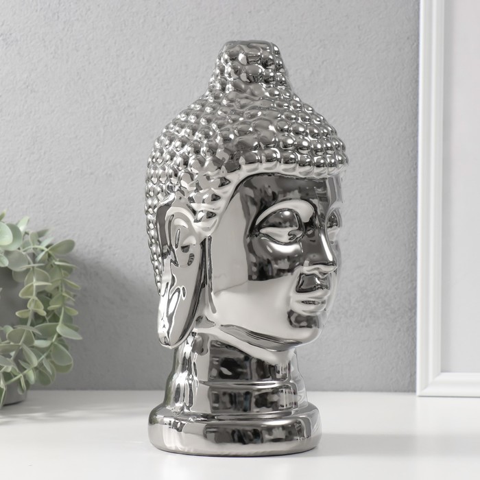 Сувенир керамика "Голова Будды" серебро 15х15х29 см