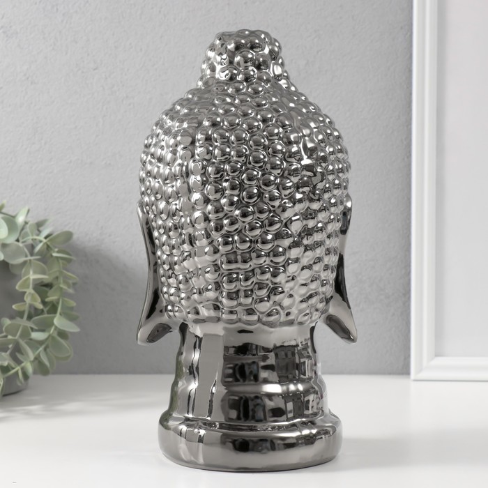 Сувенир керамика "Голова Будды" серебро 15х15х29 см