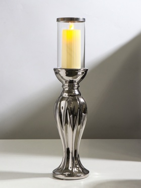 Подсвечник на 1 свечу «Версаль», керамика, стекло, d=7.5 см, серебро, 10.5×10.5×44.5 см