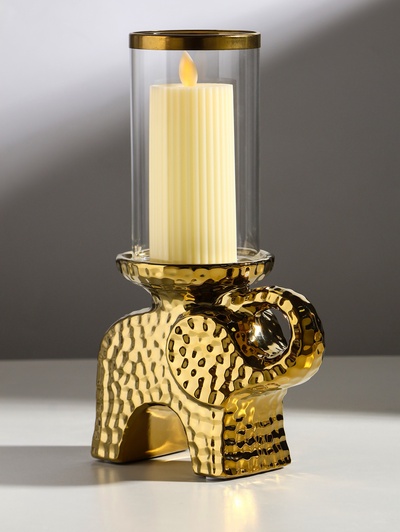 Подсвечник на 1 свечу «Слон», керамика, стекло, d=8 см, золото, 16×10×27 см
