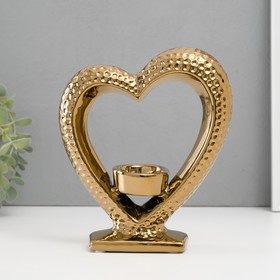 Подсвечник керамика на 1 свечу "Сердце на подставке" d=4 см золото 17х5,5х19,5 см
