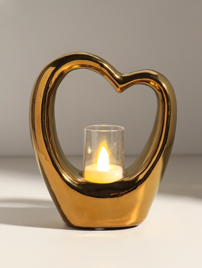 Подсвечник на 1 свечу «Сердце», d=4 см, золото, 14.5×6×17 см