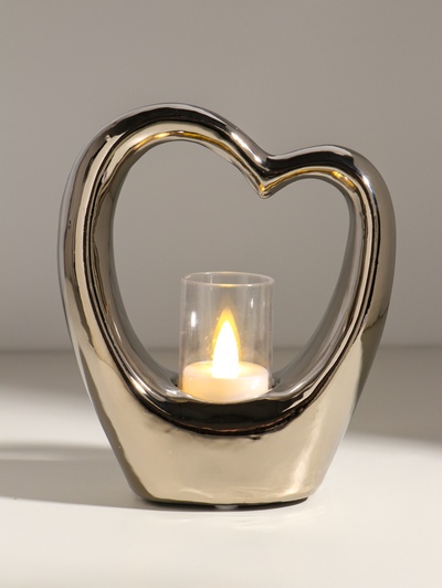 Подсвечник на 1 свечу «Сердце», d=4 см, серебро, 14.5×6×17 см