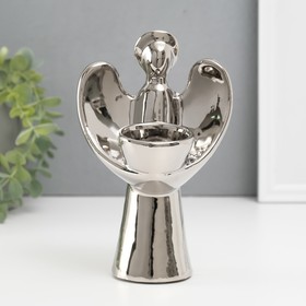 Подсвечник керамика на 1 свечу "Ангел с нимбом" d=4 см серебро 11,5х10х18,5 см