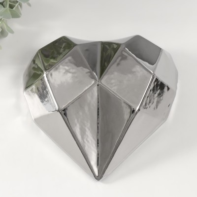Сувенир керамика "Сердце 3D грани" серебро 15х15х5 см