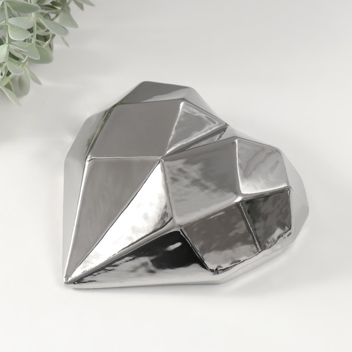 Сувенир керамика "Сердце 3D грани" серебро 15х15х5 см