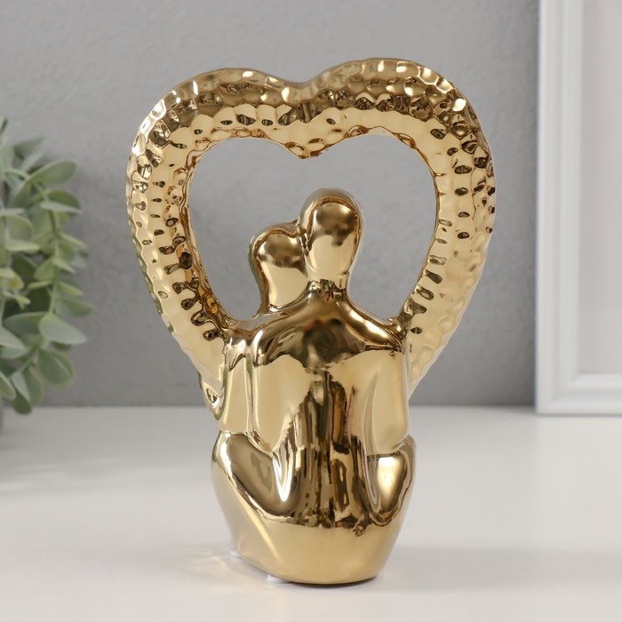 Сувенир керамика "Абстракция. Влюблённые с сердцем" золото 13х7х18,5 см