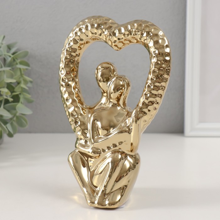Сувенир керамика "Абстракция. Влюблённые с сердцем" золото 13х7х18,5 см