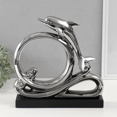 Сувенир керамика "Дельфин на волнах" серебро 7,5х27,5х27 см