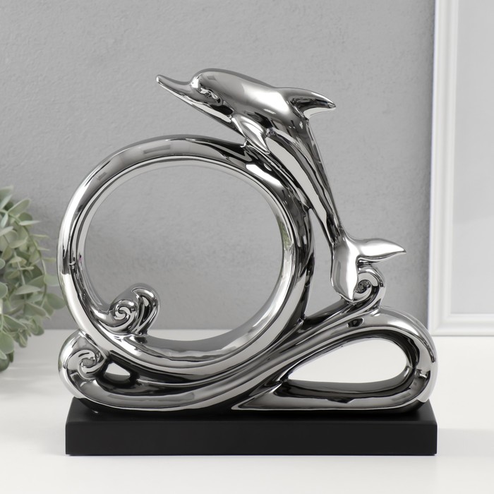 Сувенир керамика "Дельфин на волнах" серебро 7,5х27,5х27 см - Фото 1