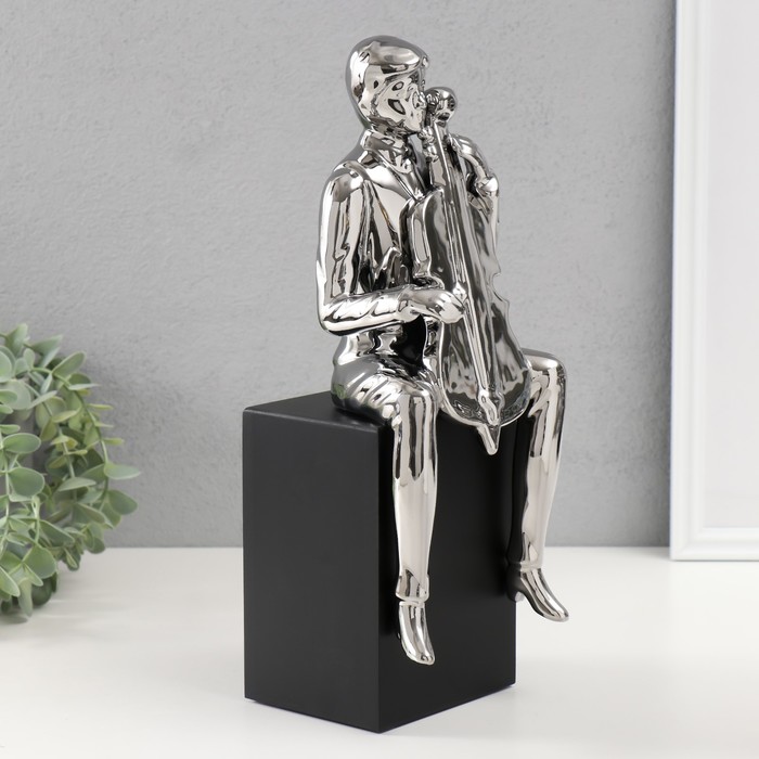 Сувенир керамика "Мальчик с виолончелью" серебро 11,5х12х34 см
