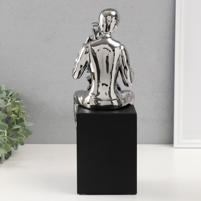 Сувенир керамика "Мальчик с виолончелью" серебро 11,5х12х34 см