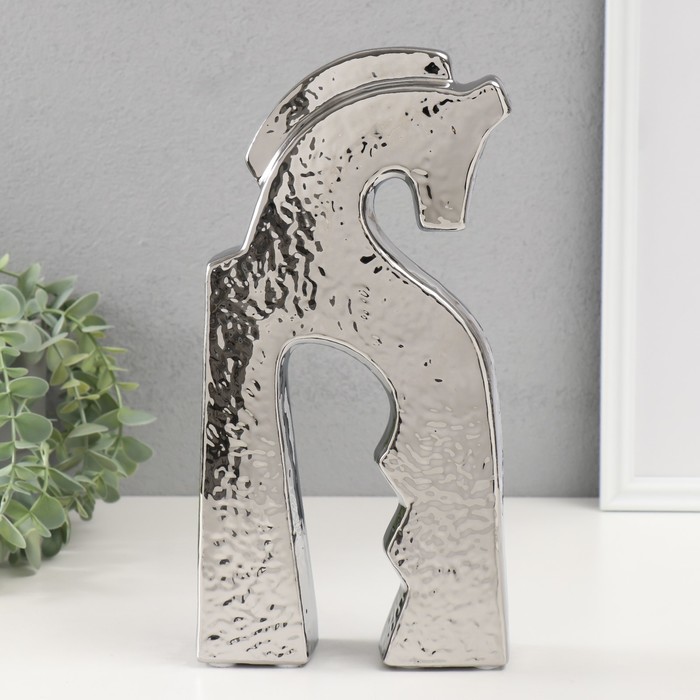 Сувенир керамика "Верный конь" серебро 4,8х14,5х29 см - Фото 1