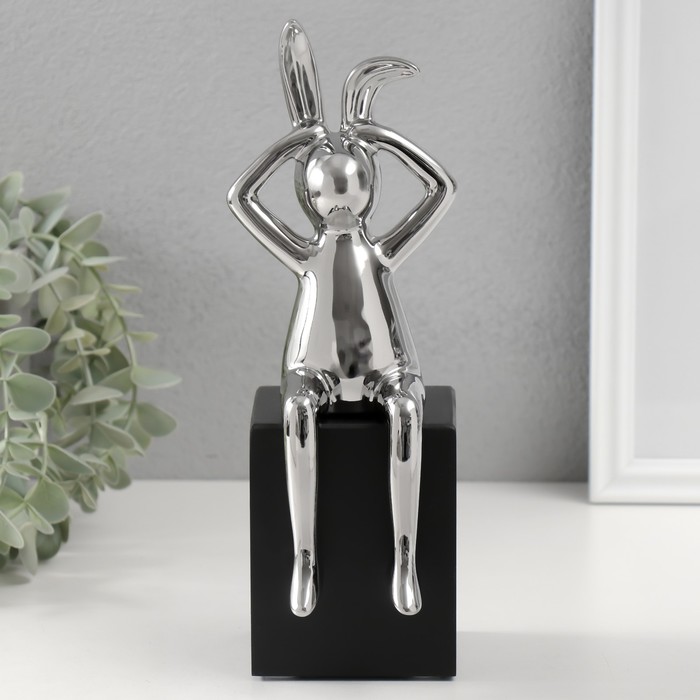 Сувенир керамика "Кролик держит ушки" серебро 7,8х10х27 см - Фото 1
