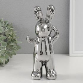 Сувенир керамика "Модный зайка" серебро 7х9,5х22 см