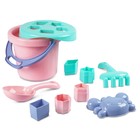 Набор игрушек для песочницы — сортер, 10 предметов: ведро, лопатка, грабли, формочка, 5 фигур, бирюзово-розовый - Фото 1