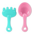 Набор игрушек для песочницы — сортер, 10 предметов: ведро, лопатка, грабли, формочка, 5 фигур, бирюзово-розовый - Фото 5