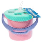 Набор игрушек для песочницы — сортер, 10 предметов: ведро, лопатка, грабли, формочка, 5 фигур, бирюзово-розовый - Фото 7