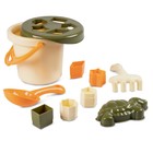 Набор игрушек для песочницы — сортер, 10 предметов: ведро, лопатка, грабли, формочка, 5 фигур, хаки-коричневый - Фото 1