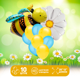 Набор шаров «Пчела с цветком», латекс, фольга, 10 шт.