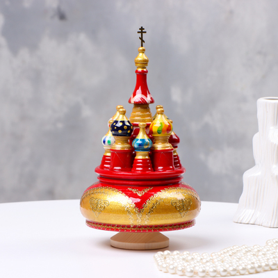 Сувенир музыкальный "Храм" №1, красно-золотой, ручная роспись, 12х22 см
