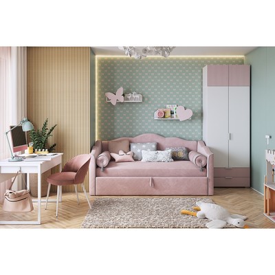 Комплект детской мебели "Зефир К3", белое дерево/пудра розовая (эмаль)/нежно-розовый (велюр)   10575