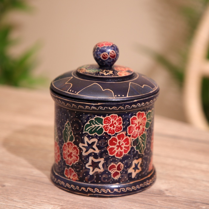 Баночка с крышкой деревянная, 12×12×15 см, батик