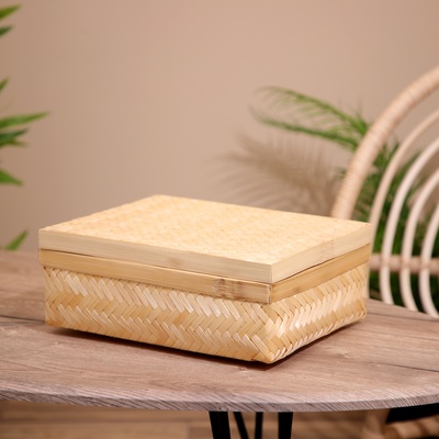 Шкатулка плетёная с крышкой, 30×23×11 см, бамбук