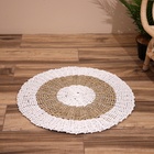 Коврик на пол круглый натуральный плетёный «Диск», из водорослей, 60 см, белый - Фото 1