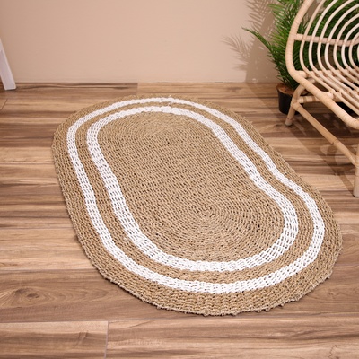 Ковёр на пол овальный натуральный плетёный «Эко», из водорослей, 90×150 см