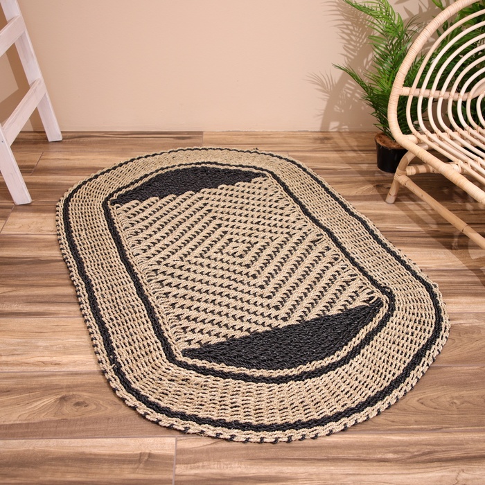 Ковёр на пол овальный натуральный плетёный «Эко», из водорослей, 100×150 см - Фото 1