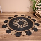 Ковёр круглый натуральный плетёный «Солнце» на пол, из водорослей, 120 см, чёрный - Фото 1