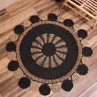 Ковёр круглый натуральный плетёный «Солнце» на пол, из водорослей, 120 см, чёрный - Фото 2