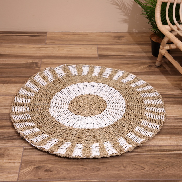 Ковёр на пол круглый натуральный плетёный «Кольца», из водорослей, 80 см - Фото 1