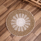 Коврик на пол круглый натуральный плетёный «Солнышко», из водорослей, 60 см, бежевый - Фото 2