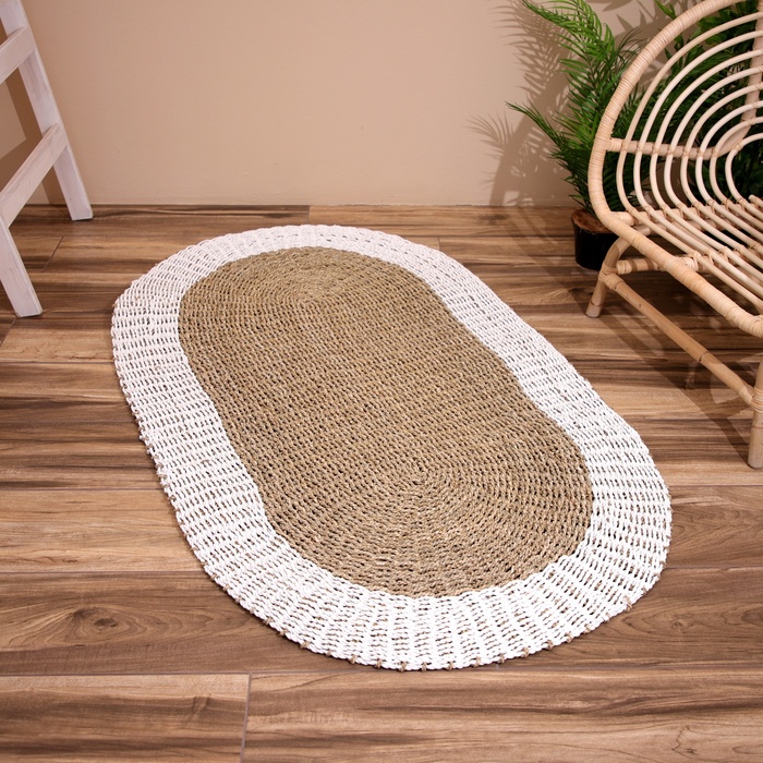 Ковёр на пол овальный натуральный плетёный «Эко», из водорослей, 90×150 см - Фото 1