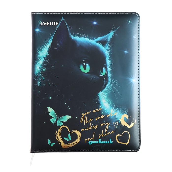 Дневник универсальный для 1-11 класса Black Cat, твёрдая обложка, искусственная кожа, с поролоном, ляссе, 80 г/м2 - Фото 1