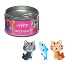 Ластик deVENTE Candy Cat, набор 6 штук, 40х27х7мм и 40х17х5мм, железная банка - фото 301555184