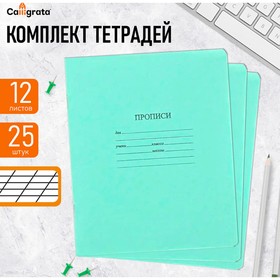 Комплект тетрадей (прописи) из 25 штук, 12 листов в частую косую линию КФОБ "Зелёная обложка", 60 г/м2, блок офсет, белизна 100% 10336593