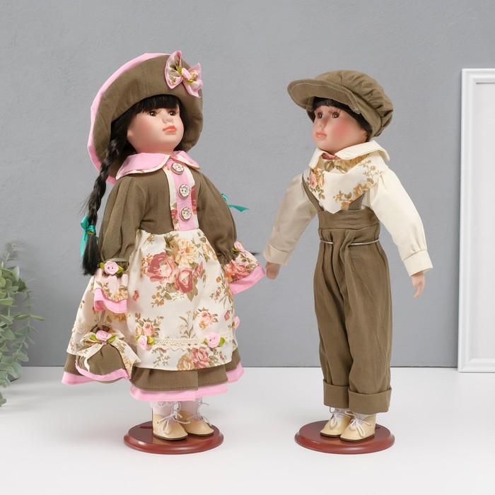 Кукла коллекционная парочка "Марина и Паша, зелёный наряд с цветами" набор 2 шт 40 см - фото 1906741742