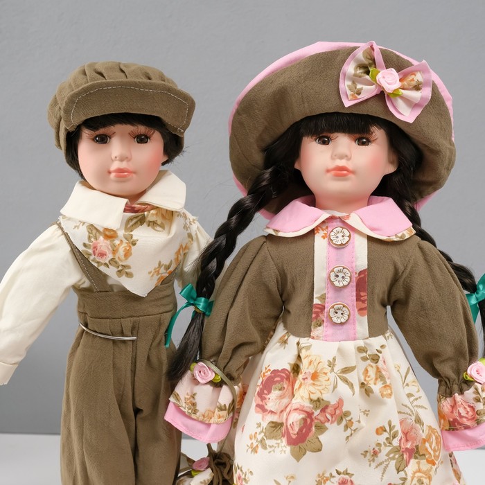 Кукла коллекционная парочка "Марина и Паша, зелёный наряд с цветами" набор 2 шт 40 см - фото 1906741745