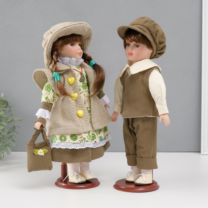 Кукла коллекционная парочка "Алиса и Тимофей, зелёный наряд с цветами" набор 2 шт 31 см - фото 1906741757