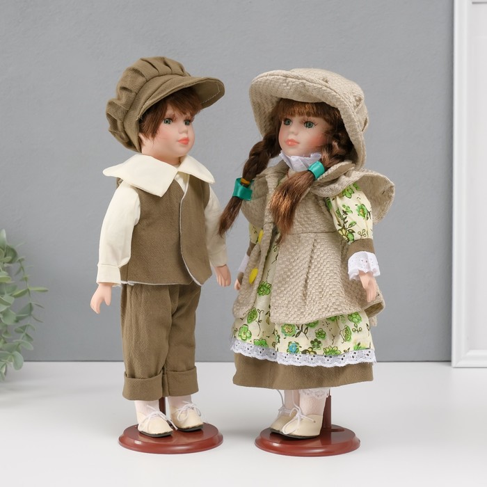 Кукла коллекционная парочка "Алиса и Тимофей, зелёный наряд с цветами" набор 2 шт 31 см - фото 1906741758