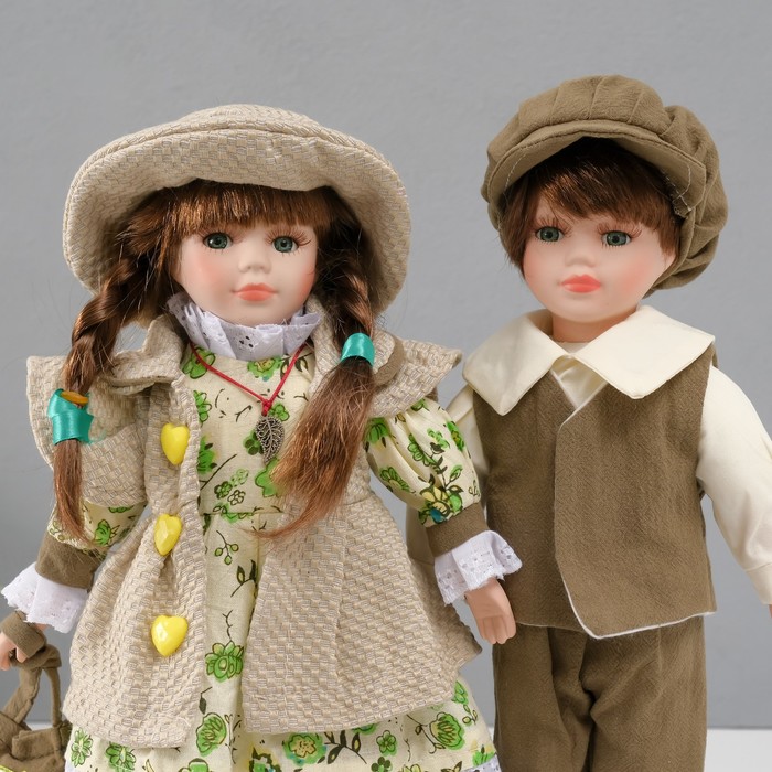 Кукла коллекционная парочка "Алиса и Тимофей, зелёный наряд с цветами" набор 2 шт 31 см - фото 1906741760