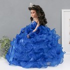 Кукла коллекционная зонтик керамика "Леди в синем платье с розой, в тиаре" 45 см - Фото 2