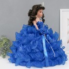 Кукла коллекционная зонтик керамика "Леди в синем платье с розой, в тиаре" 45 см - Фото 3