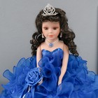Кукла коллекционная зонтик керамика "Леди в синем платье с розой, в тиаре" 45 см - Фото 5