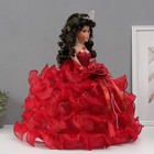 Кукла коллекционная зонтик керамика "Леди в бордовом платье с розой, в тиаре" 45 см - Фото 3