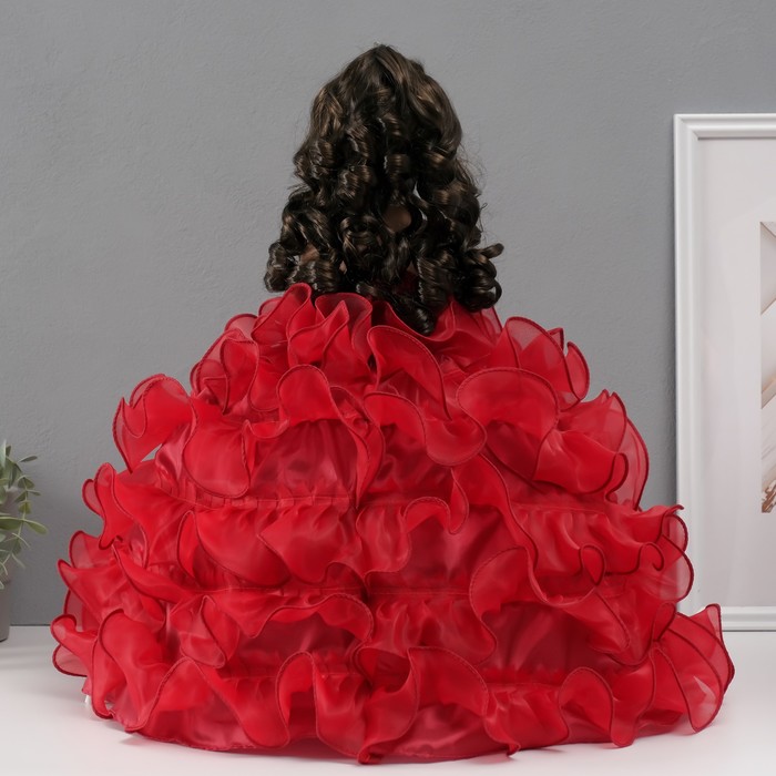 Кукла коллекционная зонтик керамика "Леди в бордовом платье с розой, в тиаре" 45 см - фото 1906741770