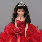Кукла коллекционная зонтик керамика "Леди в бордовом платье с розой, в тиаре" 45 см - Фото 5